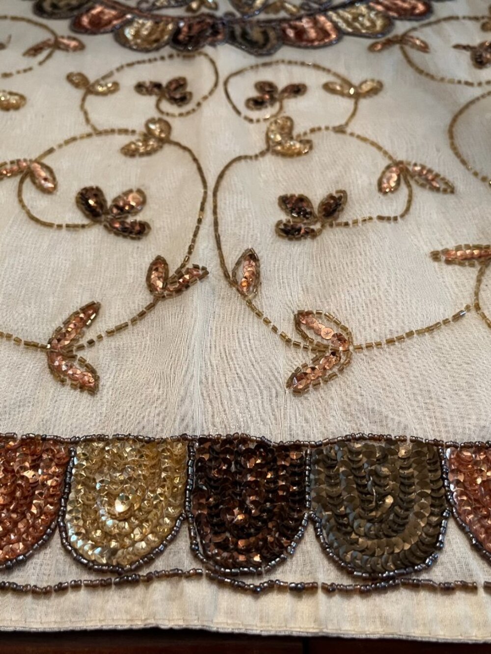 Handcrafted Beaded/Embroidered Table Overlay - Picture 4 of 9